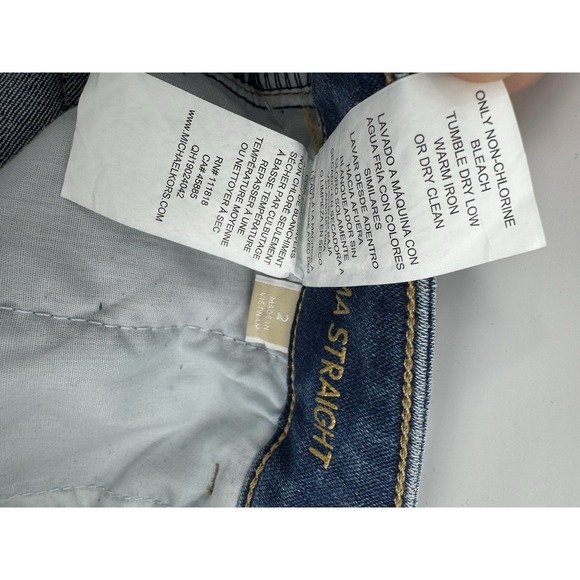 Michael Kors Selma Straight Blue Jeans Denim Gold Logo High Rise Slim Size 2 NWT - Picture 11 of 16